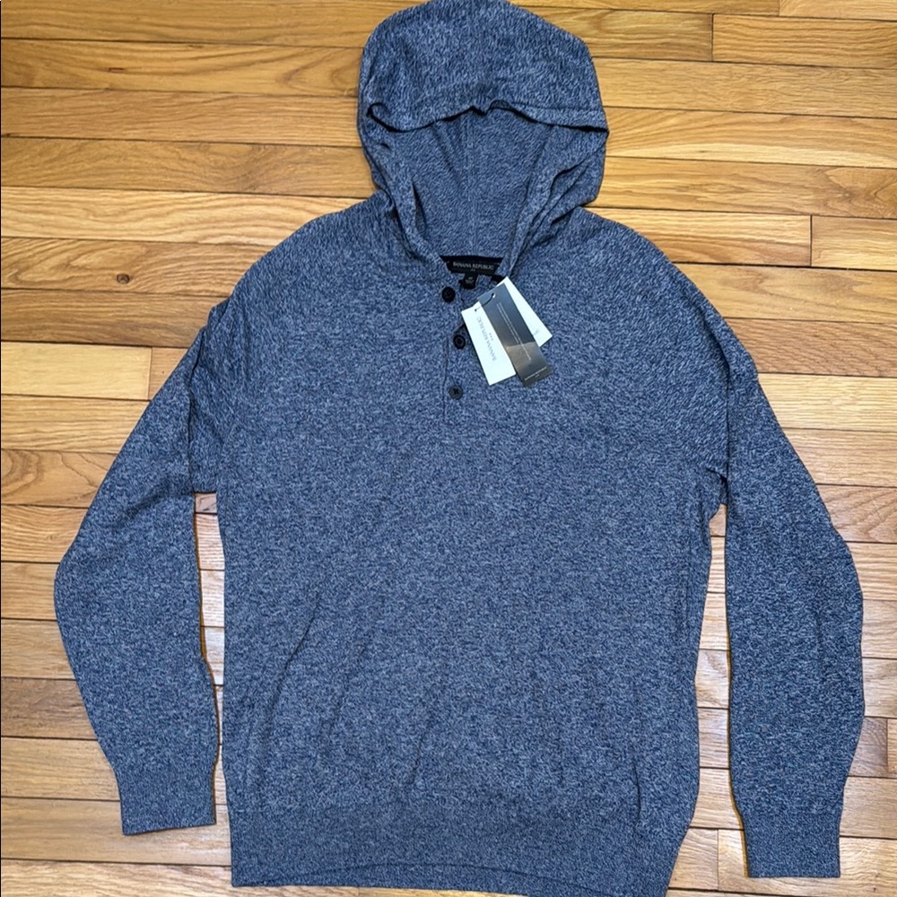 Banana Republic Men's Heathered Blue Hooded Long Sleeve Tee